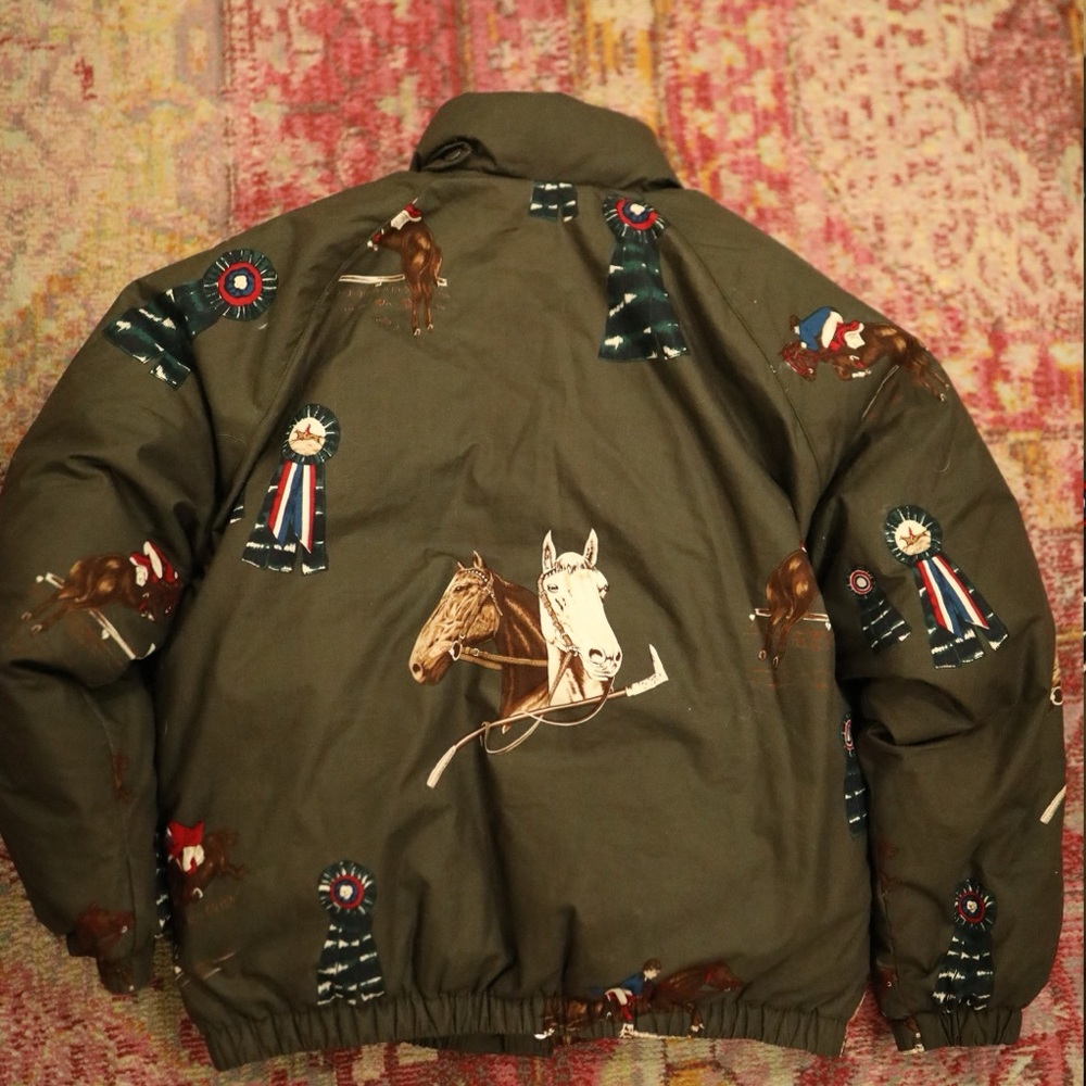 Polo Ralph Lauren Green Equestrian Puffer Jacket Rugby Rodeo Horse Coat GQ